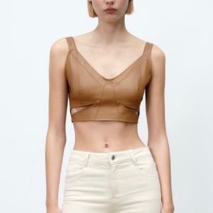 Zara faux leather cut out crop top size s